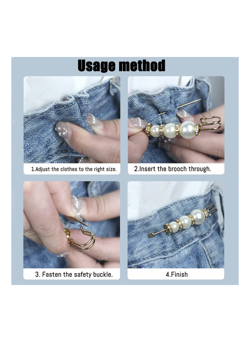 SOLARAE 5 Pcs Pearl Brooch Pins for Women Fashion,  Brooch Pins for Crafts, Sweater Shawl Clip Double Gold Brooch Pins for Women，Waist Pants Extender Safety Pins (White) - Image 4