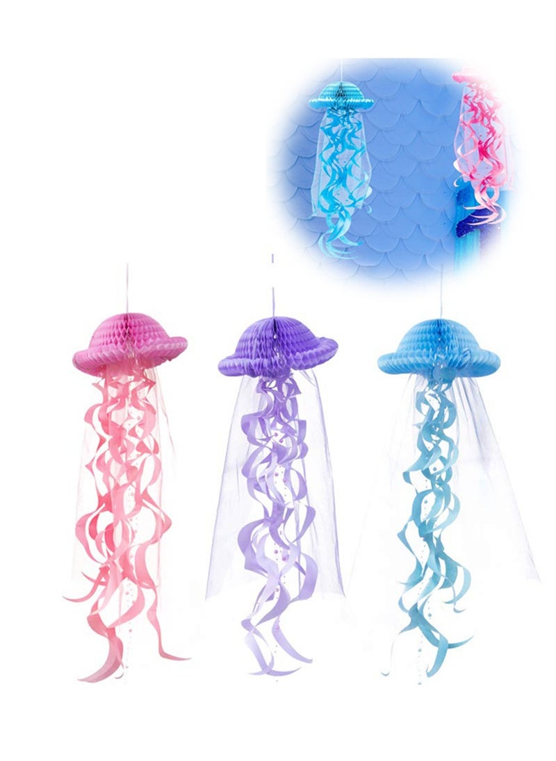 KASTWAVE Party Decoration, Honeycomb Jellyfish Hanging Decorative Paper Honeycomb Ball Swirl Lantern Paper Mermaid Birthday Decoration Supplies (3 Colors 1 Set)  - Image 1