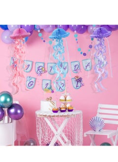 KASTWAVE Party Decoration, Honeycomb Jellyfish Hanging Decorative Paper Honeycomb Ball Swirl Lantern Paper Mermaid Birthday Decoration Supplies (3 Colors 1 Set)  - Image 3