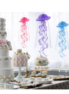 KASTWAVE Party Decoration, Honeycomb Jellyfish Hanging Decorative Paper Honeycomb Ball Swirl Lantern Paper Mermaid Birthday Decoration Supplies (3 Colors 1 Set)  - Image 5