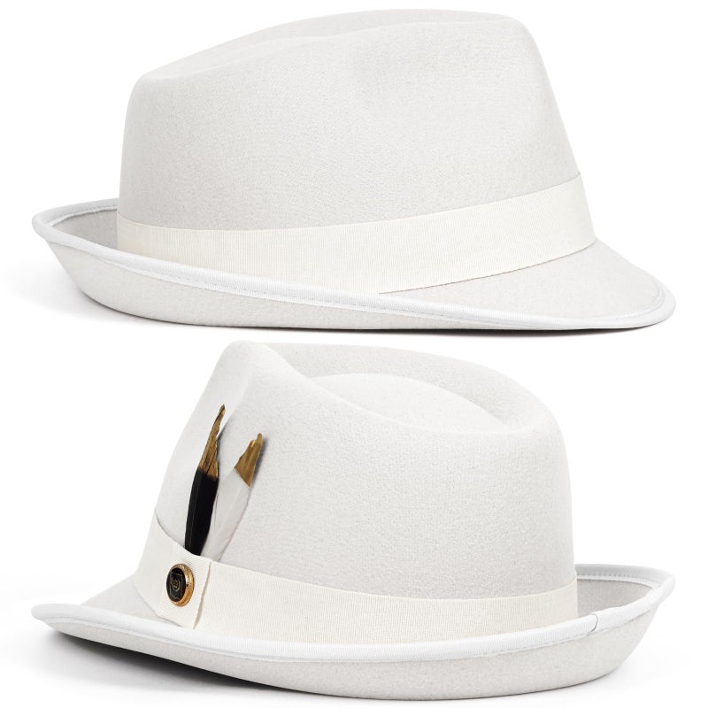 FADACHY Fedora Hats for Men & Women Short Brim Felt Hat Trilby Fedora with Feather Panama Dress Hat, White Fedora - Image 5
