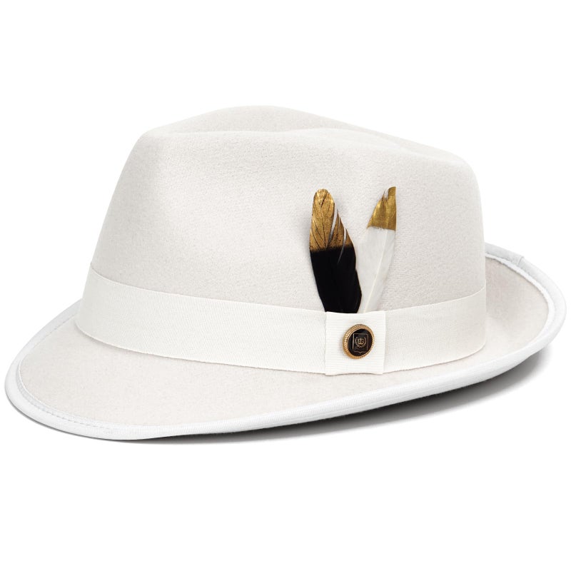 FADACHY Fedora Hats for Men & Women Short Brim Felt Hat Trilby Fedora with Feather Panama Dress Hat, White Fedora - Image 1
