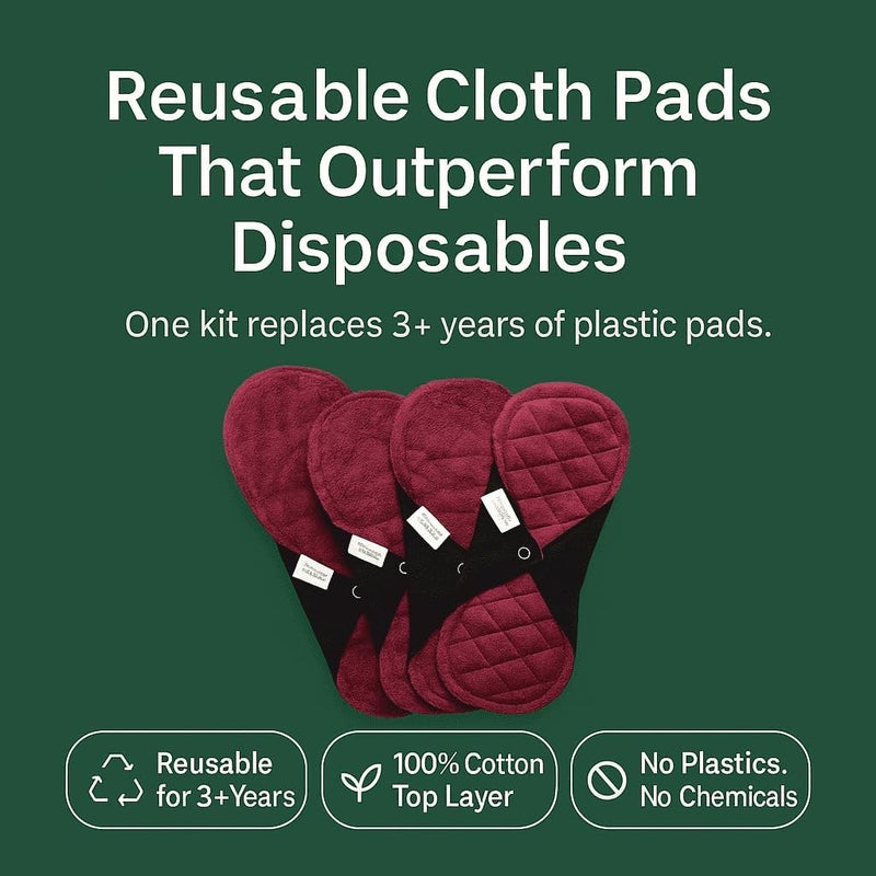 Fabpad Reusable Washable Sanitary Cloth Pads Napkins Eco-Friendly Menstrual Hygiene Solutions (Pack Of 4) - Image 2