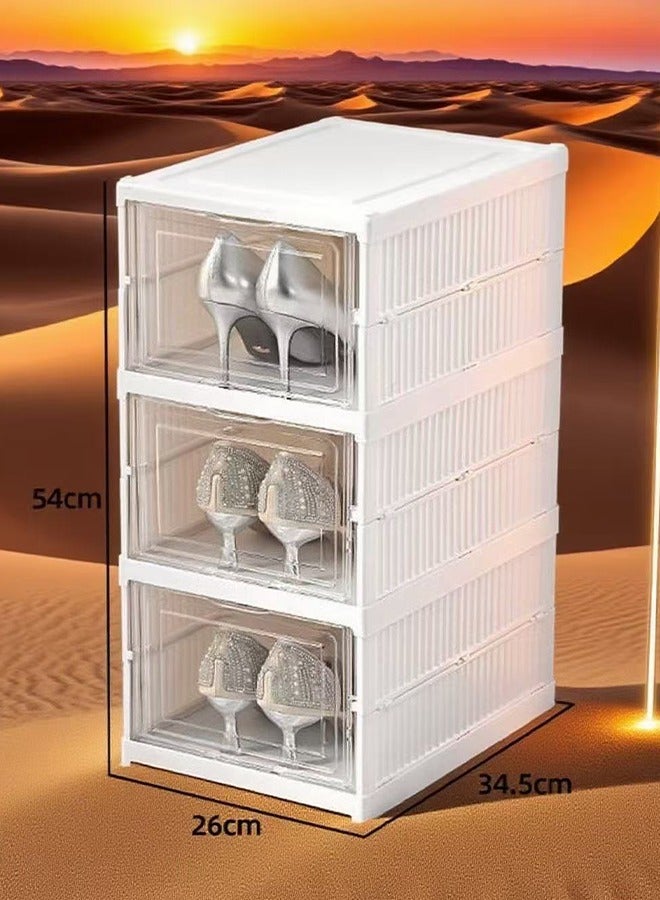 3 Layers Shoe Organizer Storage Box,Collapsible Shoe Rack Organizer,Folding Shoe Rack for Closet