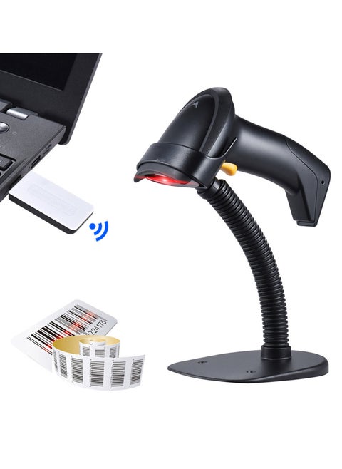 Automatic/ Manual 2.4G Wireless Handheld 1D Barcode Scanner Reader Supports Reverse Type Bar Code Scanning with USB Receiver Adjustable Stand for Supermarket Library Logistics Express Retail Store War