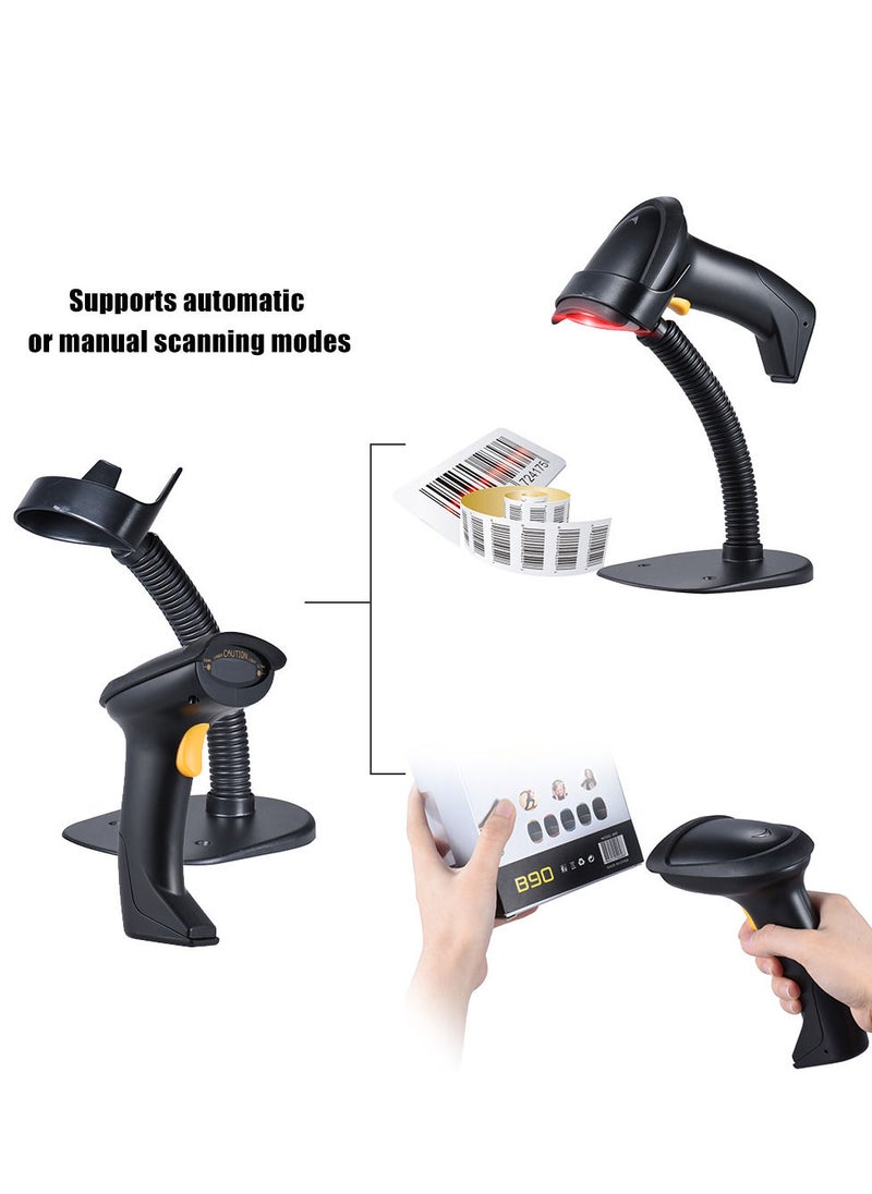 Automatic/ Manual 2.4G Wireless Handheld 1D Barcode Scanner Reader Supports Reverse Type Bar Code Scanning with USB Receiver Adjustable Stand for Supermarket Library Logistics Express Retail Store War