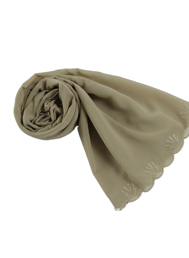 Four Sided Leaf Embroidered Plain Chiffon Square Scarf, Headscarf, Arabic Scarf - Image 1