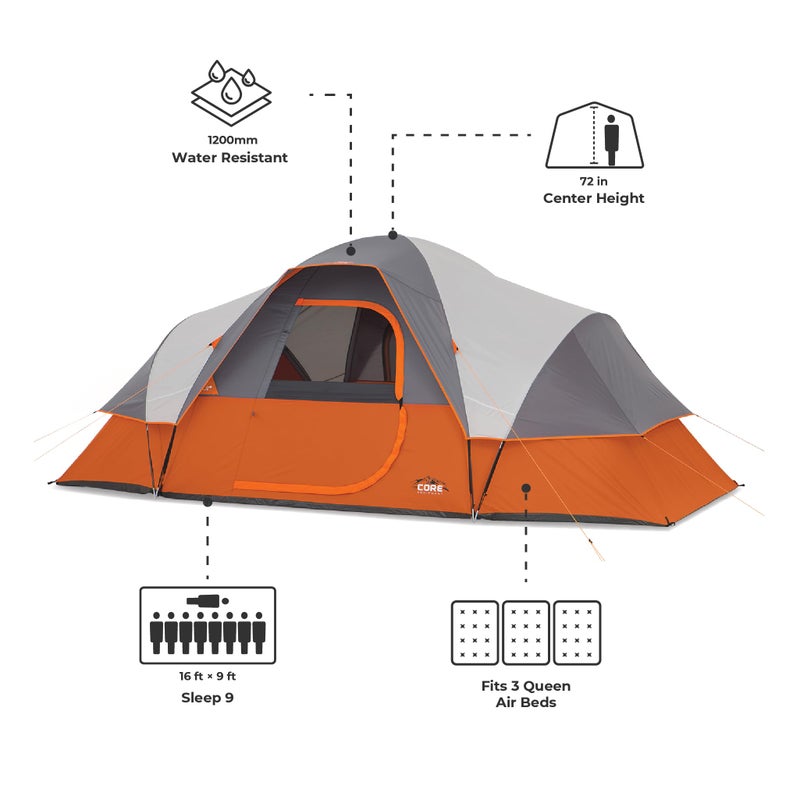CORE 9 Person Extended Dome Tent - 16' x 9' - Image 4