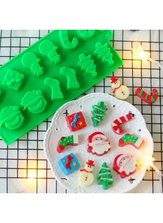 Skytail 12 Cavity Christmas Silicone Chocolate Mould Xmas Tree Santa Snowman Christmas Sock Cane Gift Box Shape Baking Xmas Chocolate Candy Gummy Cake Decoration Cupcake Topper Jelly Party Snacks - Image 2