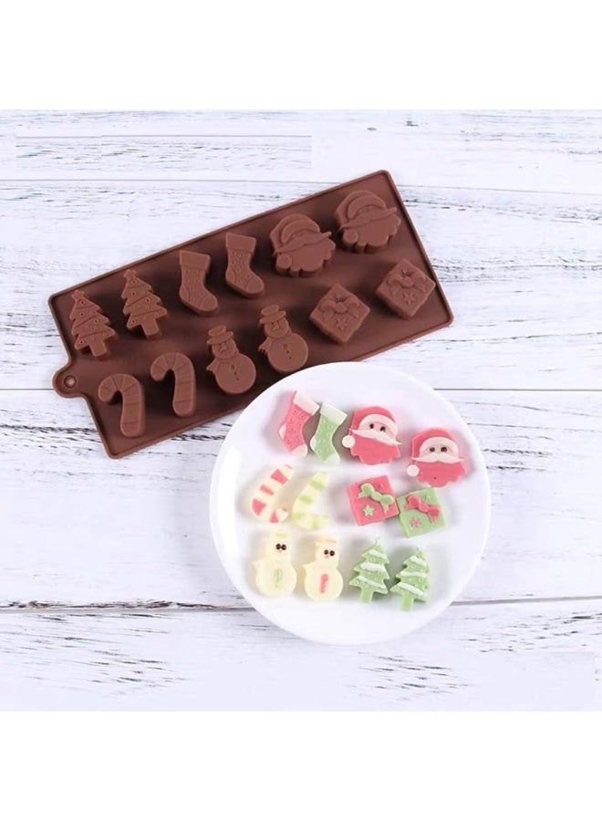 Skytail 12 Cavity Christmas Silicone Chocolate Mould Xmas Tree Santa Snowman Christmas Sock Cane Gift Box Shape Baking Xmas Chocolate Candy Gummy Cake Decoration Cupcake Topper Jelly Party Snacks - Image 3