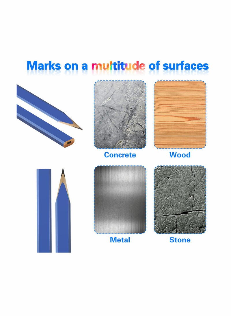 Excefore Carpenter Pencil Set, 6.8" Flat Octagon Hard Black Carpenter Marking Pencil with Sharpener and Silicone Heavy Duty Retractable Pen Holder for Wood Marking Tools - Image 2