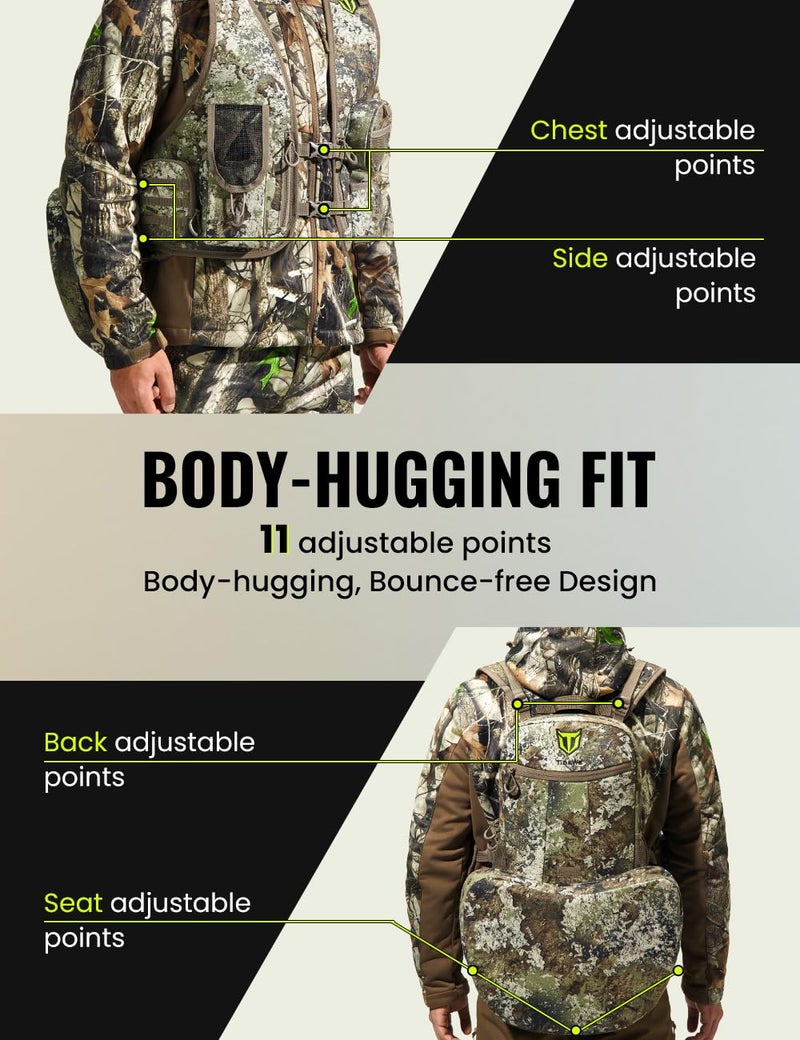 TIDEWE Turkey Vest with Seat, Lightweight Turkey Hunting Vest with Multi-Compartment Storage, Form-fitting Portable Turkey Backpack with 11 Adjustable Straps for Hunters (Truetimber Strata) - Image 5