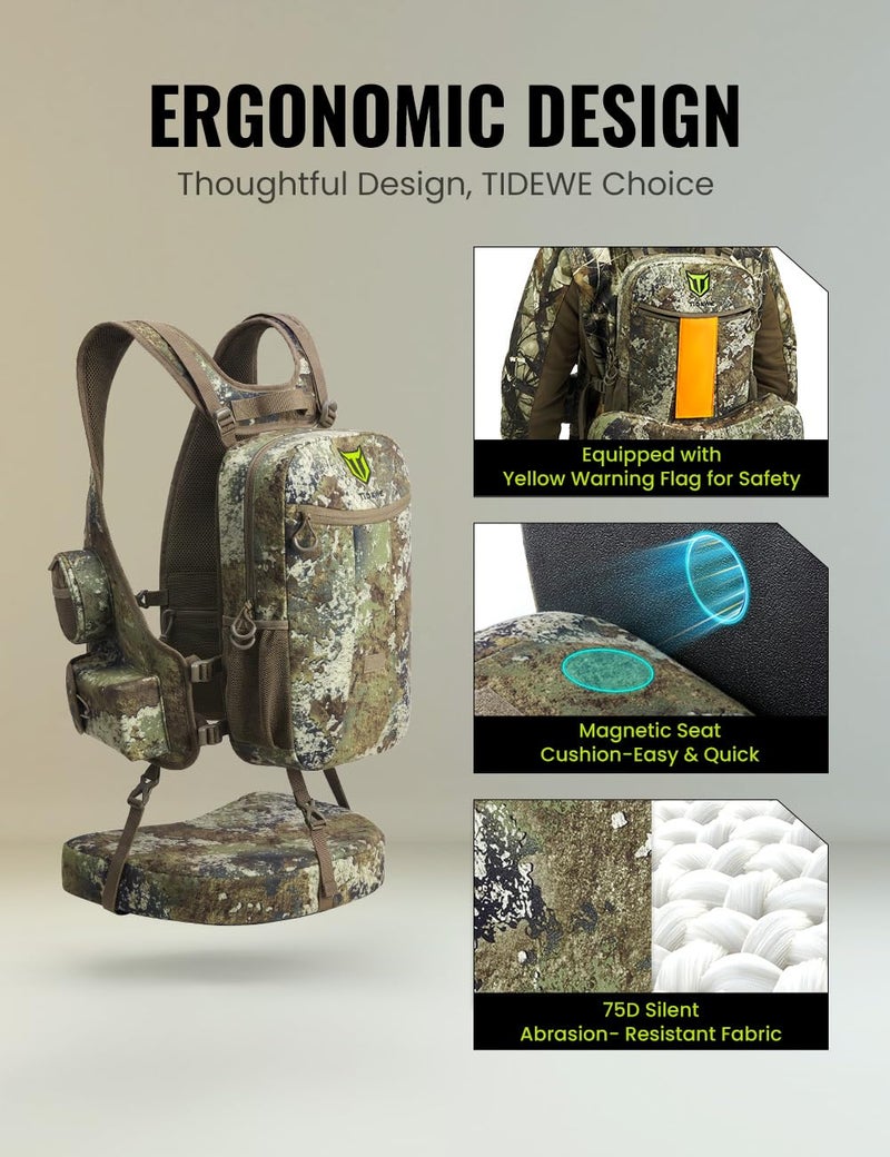 TIDEWE Turkey Vest with Seat, Lightweight Turkey Hunting Vest with Multi-Compartment Storage, Form-fitting Portable Turkey Backpack with 11 Adjustable Straps for Hunters (Truetimber Strata) - Image 4