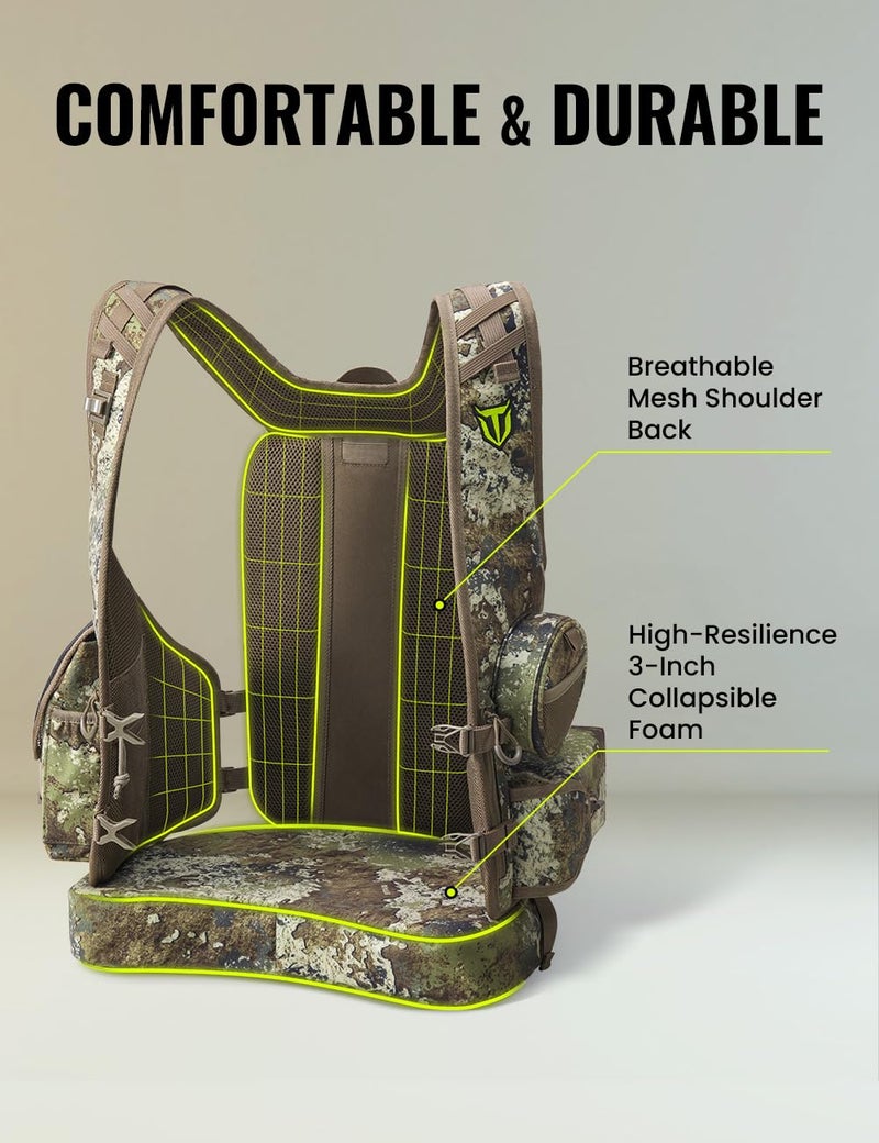 TIDEWE Turkey Vest with Seat, Lightweight Turkey Hunting Vest with Multi-Compartment Storage, Form-fitting Portable Turkey Backpack with 11 Adjustable Straps for Hunters (Truetimber Strata) - Image 3