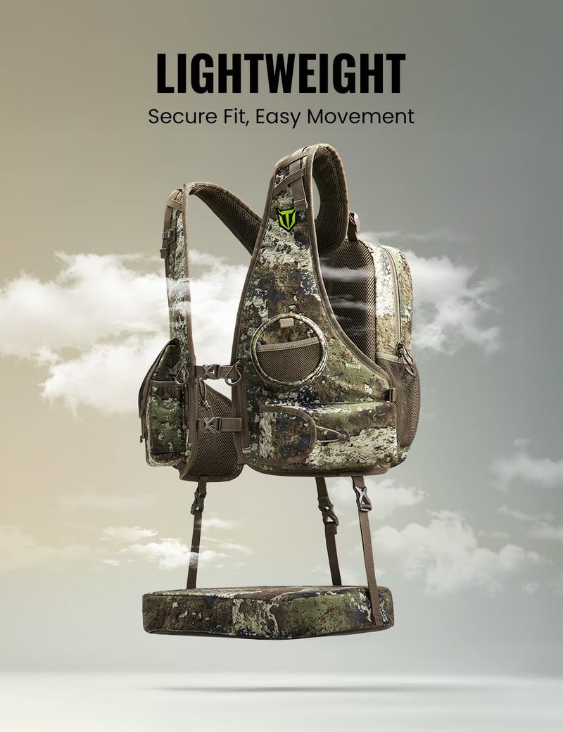 TIDEWE Turkey Vest with Seat, Lightweight Turkey Hunting Vest with Multi-Compartment Storage, Form-fitting Portable Turkey Backpack with 11 Adjustable Straps for Hunters (Truetimber Strata) - Image 2