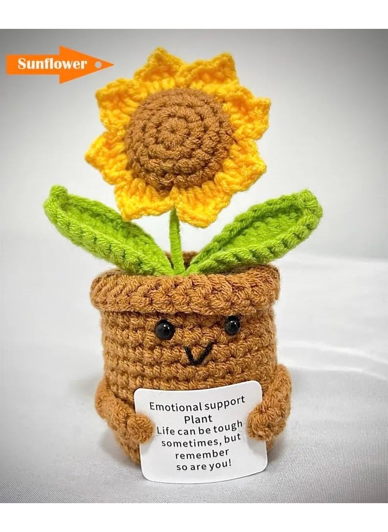 DELITE DeLite Handmade Crochet Artificial Flowers Potted Emotional Support Plant Gratitude Crochet Flower Decor Gift For Friends MotherS Day TeacherS Day Anniversary Thank You Present Sunflower  - Image 2