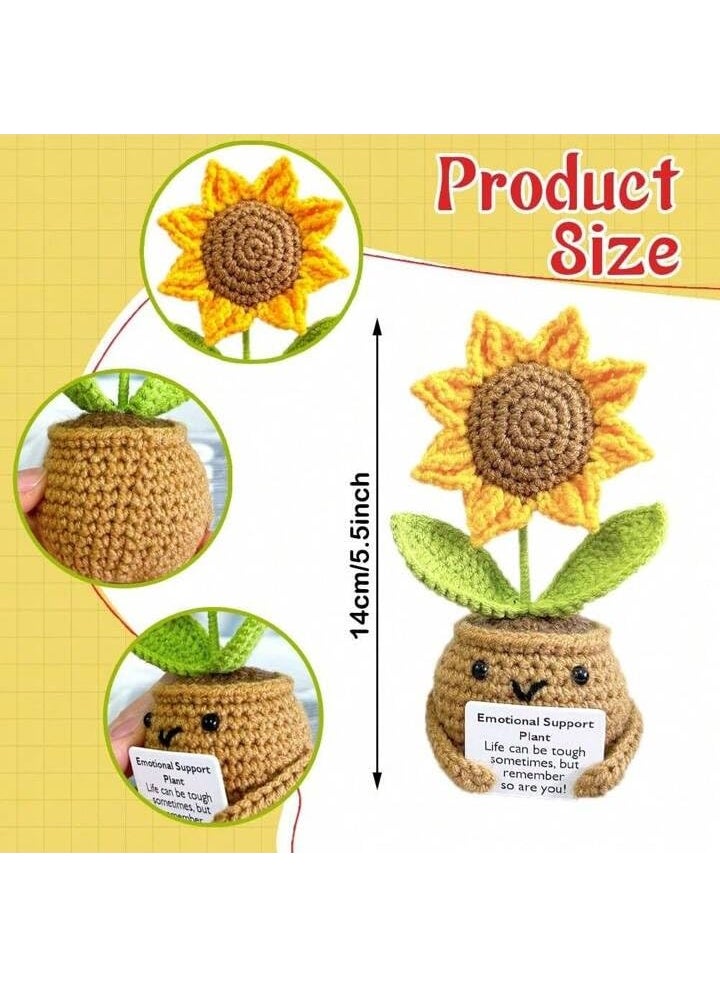 DELITE DeLite Handmade Crochet Artificial Flowers Potted Emotional Support Plant Gratitude Crochet Flower Decor Gift For Friends MotherS Day TeacherS Day Anniversary Thank You Present Sunflower  - Image 5