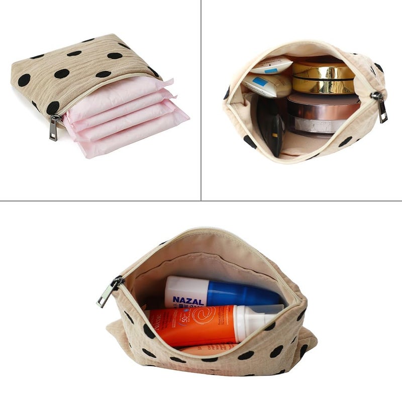 BBORGDC Small Cosmetic Bag Set of 3 for Purse, Beige Polka Dot Cotton Makeup Bags, 3 Sizes Zipper Pouch Organizer for Travel & Toiletries, Gift for Her Birthday, Bridesmaid & Best Friend - Image 4
