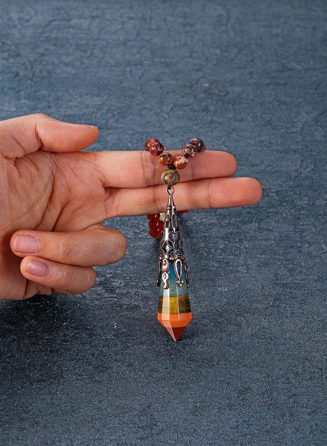 Jovivi 108 Mala Beads Bracelet Real Stones 7 Chakra Healing Crystals Necklace with 12 Facted Prism Pointed Pendant Reiki Energy Balancing Prayer Mala Beads for Meditation - Image 4