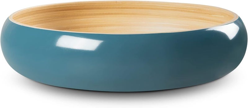 LEXA Bamboo Fruit Bowl for Kitchen Counter 12 Inch Large  Round Artisan Lacquered Wooden Fruit Bowl or Candy Bowl Handcrafted Bamboo Fruit Basket for Kitchen  Home Decor Navy Blue - Image 1