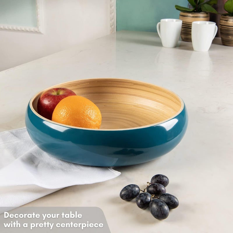 LEXA Bamboo Fruit Bowl for Kitchen Counter 12 Inch Large  Round Artisan Lacquered Wooden Fruit Bowl or Candy Bowl Handcrafted Bamboo Fruit Basket for Kitchen  Home Decor Navy Blue - Image 2