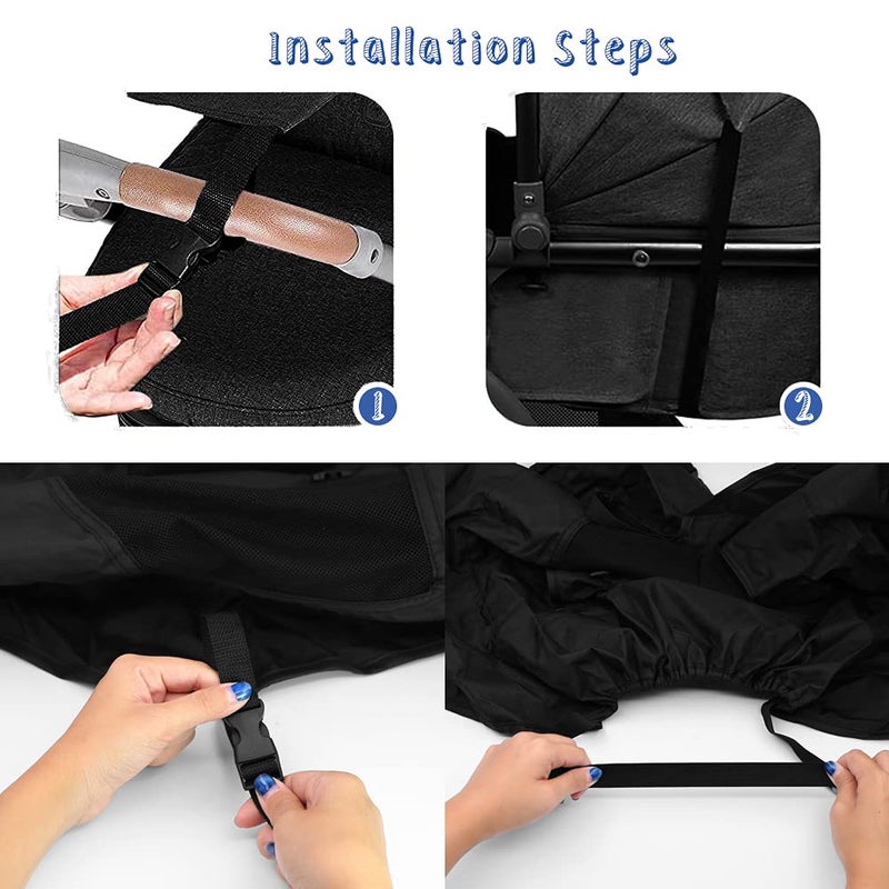 Apol Pram Sunshade Sun Cover, Sun Shade Stroller for Baby, Universal Waterproof Stroller Sunshade Cover Anti-UV with Viewing Window for Stroller(Black) - Image 4
