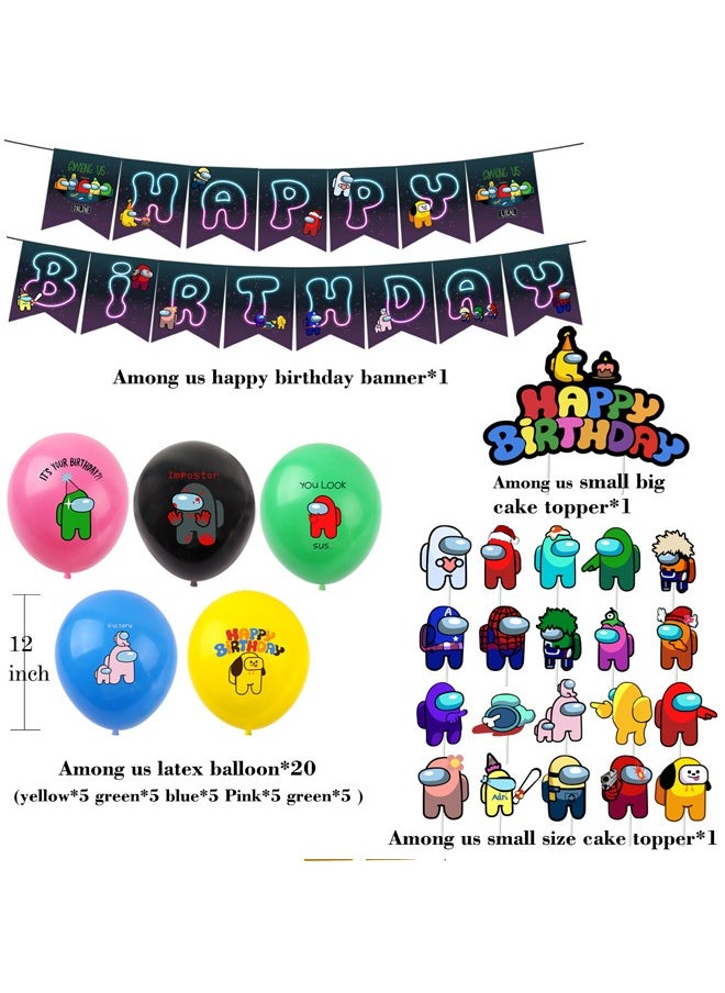 Zeemey - Among us Balloon Set with Happy Birthday Banner,Cake Topper,Perfect for Graduation Baby Shower Birthday Bachelorette Party Backdrop Decoration,Suitable for Indoor and Outdoor - Image 1