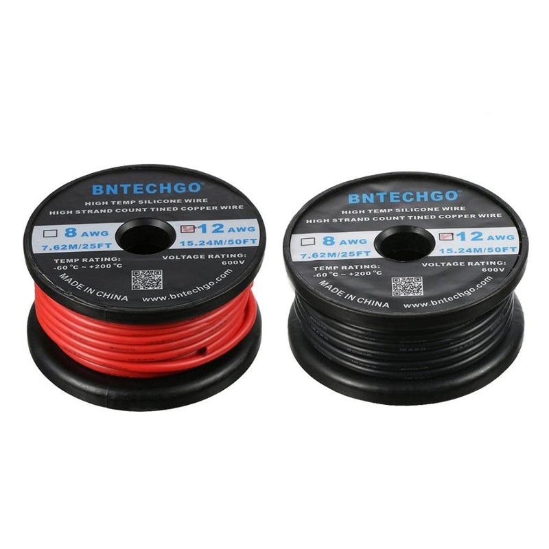 BNTECHGO 12 Gauge Silicone Wire Spool red and Black Each 50ft Flexible 12 AWG Stranded Tinned Copper Wire - Image 1