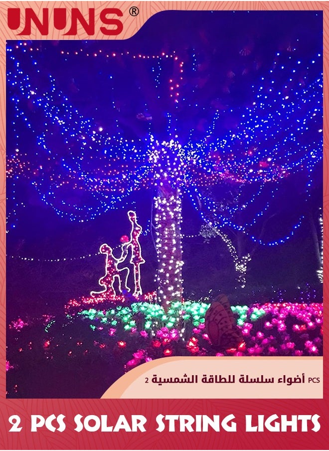 Solar String Lights,Each 2-Pack 12m 100 LED Fairy Lights,Super Bright Waterproof Solar Fairy Lights,8 Modes Solar Outdoor String Lights For Garden Tree Patio Party,Blue