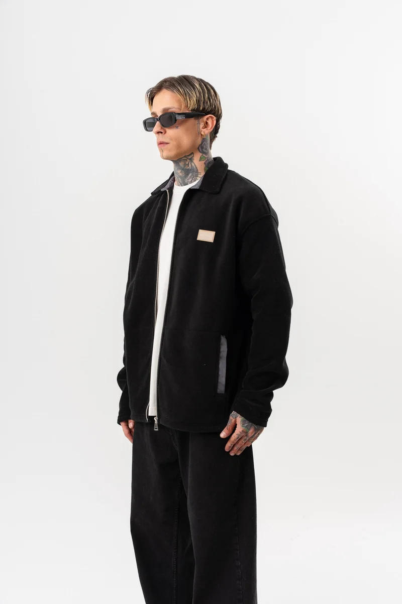 RESPIRE Men's Zip Oversize Fleece Jacket Black