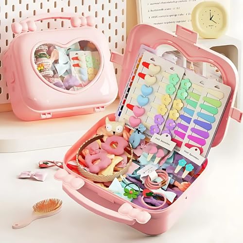 HoopVool Pink Heart-Shaped Storage Box for Hair Accessories, Cosmetics - Portable Large Capacity Storage Box for Girls (PINK A) - Image 5