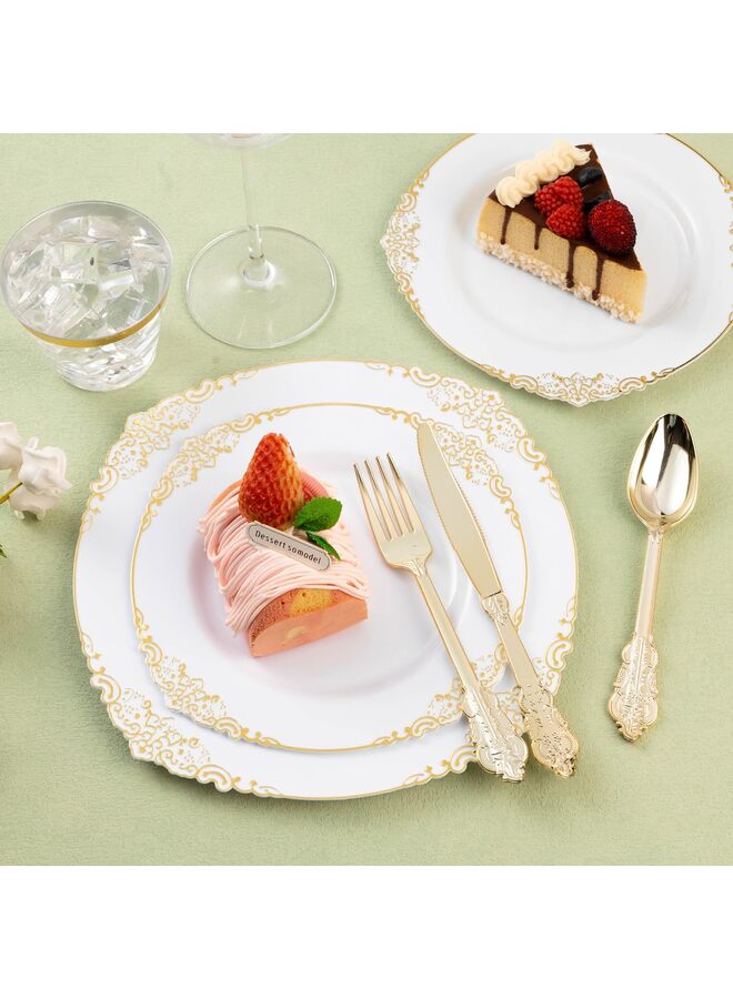 75 قطعة من أدوات المائدة الفضية البلاستيكية الذهبية لـ 25 ضيفًا، مجموعات أدوات مائدة ذهبية متينة للاستخدام مرة واحدة، تتضمن 25 شوكة و25 ملعقة و25 سكينًا، أدوات مائدة أنيقة مثالية لحفلات الزفاف والحفلات - Image 3