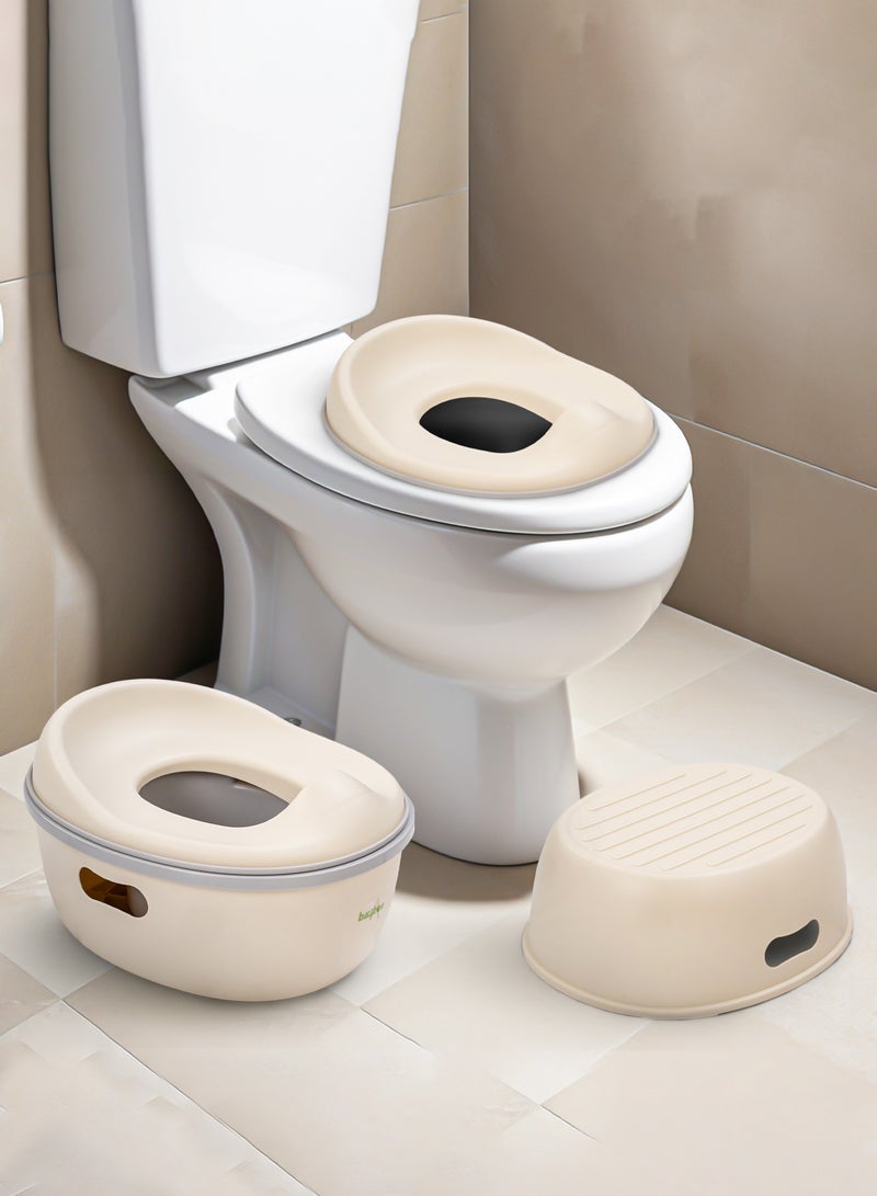 بيبي مقعد نونية الأطفال ناندو 3 في 1 من بايبي للأطفال، كرسي مقعد تدريب الأطفال على النونية مع واقي من الرذاذ ومقعد للنونية للأطفال الصغار مقعد المرحاض الغربي للأطفال من عمر 0 ​​إلى 5 سنوات صبي فتاة بيج - Image 1