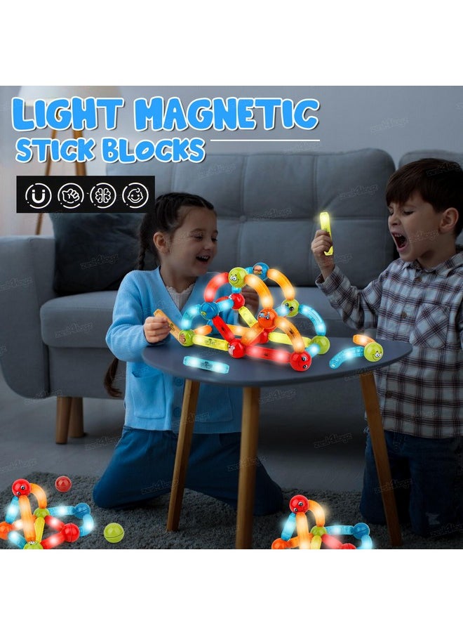 زيست فور تويز مجموعة مكعبات بناء عصي مغناطيسية من Zest 4 Toyz للأطفال مزودة بأضواء LED، مجموعة مغناطيسية تعليمية إبداعية، عصي بناء جذعية، مجموعة ألعاب تعليمية مغناطيسية مع كرات (52 قطعة) - (متعددة الألوان) للأعمار من 3 سنوات فما فوق  - Image 2