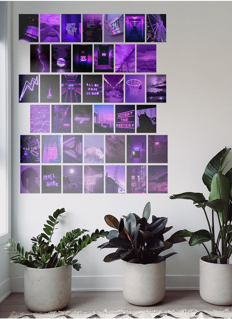 LOWHA Posters Wall Collage Kit, Album Cover, 40 Pieces Cardstock Thick Paper Posters, Aesthetic Purple Art 14.8x20cm  - Image 1