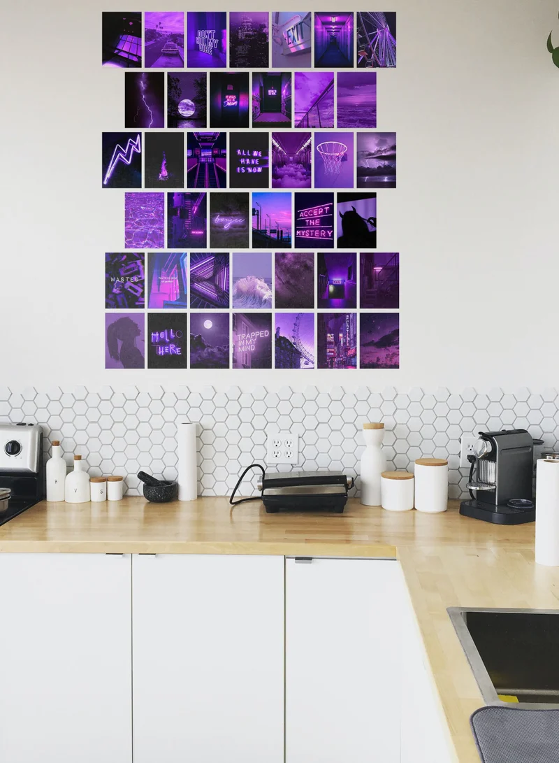 LOWHA Posters Wall Collage Kit, Album Cover, 40 Pieces Cardstock Thick Paper Posters, Aesthetic Purple Art 14.8x20cm