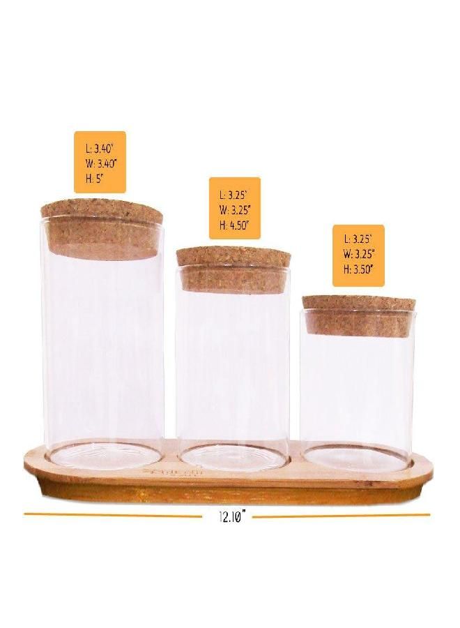 SplashSoup SplashSoup Glass Jar Set on Bamboo Tray, Natural Cork Lids, Bath Item Qtip Cotton Ball Canisters, Seasonal Display Decor, Centerpiece - Image 1