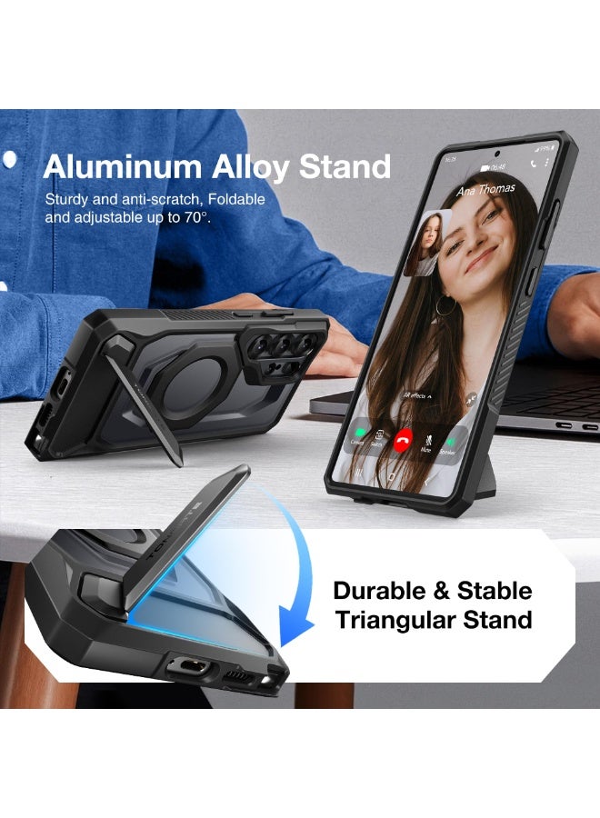 TONGATE Magnetic for Samsung Galaxy S25 Ultra Case with Aluminum Alloy Stand, Privacy Screen Protector, Compatible with MagSafe, TPU Anti-slip Edge, Military Grade Protection Case for S25 Ultra, Black - Image 4