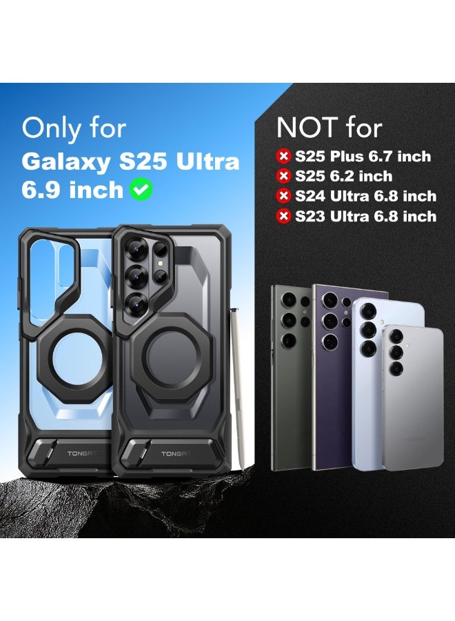 TONGATE Magnetic for Samsung Galaxy S25 Ultra Case with Aluminum Alloy Stand, Privacy Screen Protector, Compatible with MagSafe, TPU Anti-slip Edge, Military Grade Protection Case for S25 Ultra, Black - Image 2