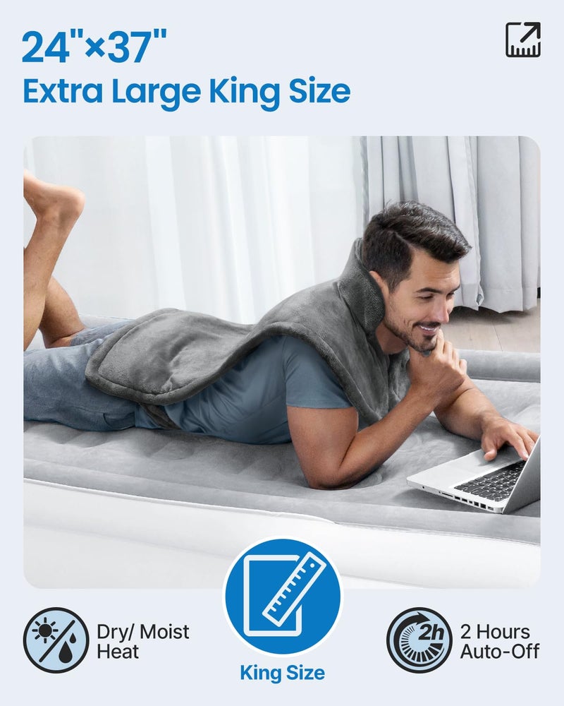 RENPHO King Size Heating Pad for Back, Valentines Day & Birthday Gifts for Mens Dad Grandpa, FSA Eligible, 24"x37" XL Large Weighted Electric Heat Pad for Neck and Shoulders ETL Certified, Gray - Image 5