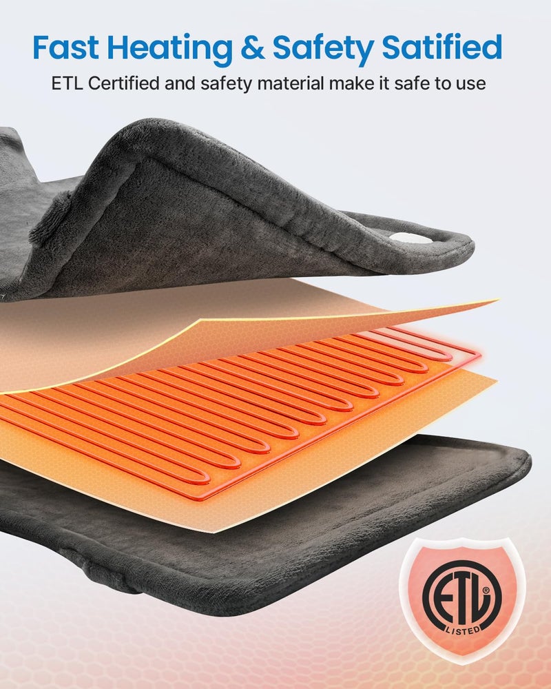 RENPHO King Size Heating Pad for Back, Valentines Day & Birthday Gifts for Mens Dad Grandpa, FSA Eligible, 24"x37" XL Large Weighted Electric Heat Pad for Neck and Shoulders ETL Certified, Gray - Image 4