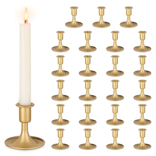 Inweder Gold Candle Holders Candlestick Holders Set of 24 Candle Taper Holders Metal Candle Holders for Candlesticks for Wedding Centerpiece Party Chrismas Mantel Home Decor - Image 1