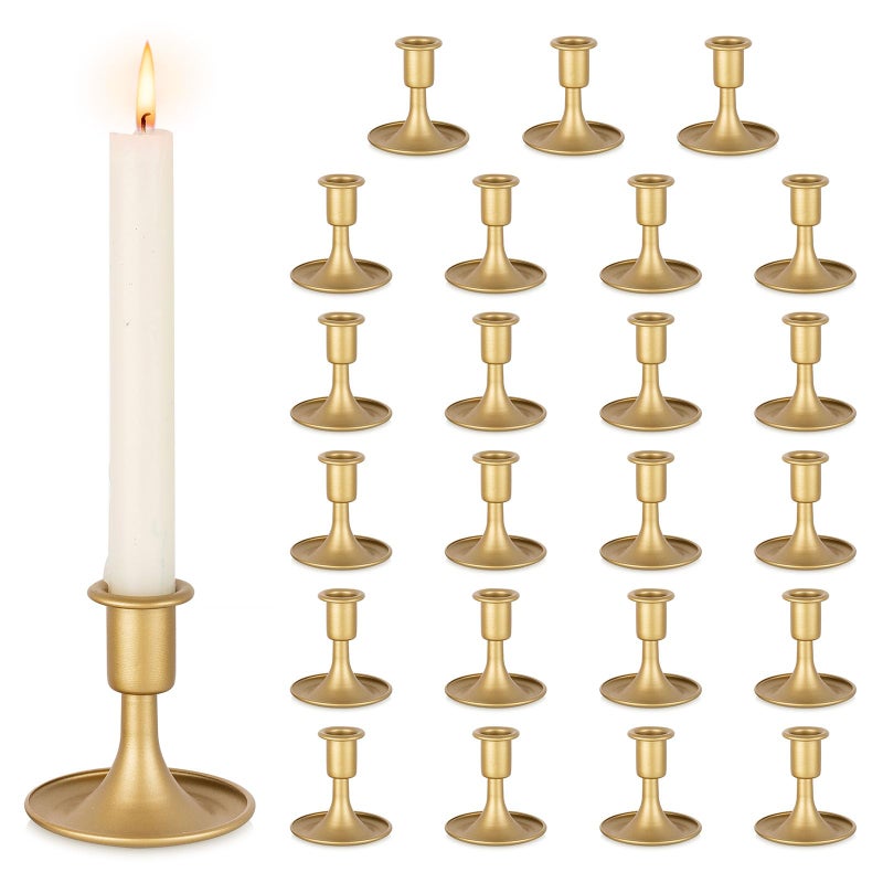 Inweder Gold Candle Holders Candlestick Holders Set of 24 Candle Taper Holders Metal Candle Holders for Candlesticks for Wedding Centerpiece Party Chrismas Mantel Home Decor - Image 2