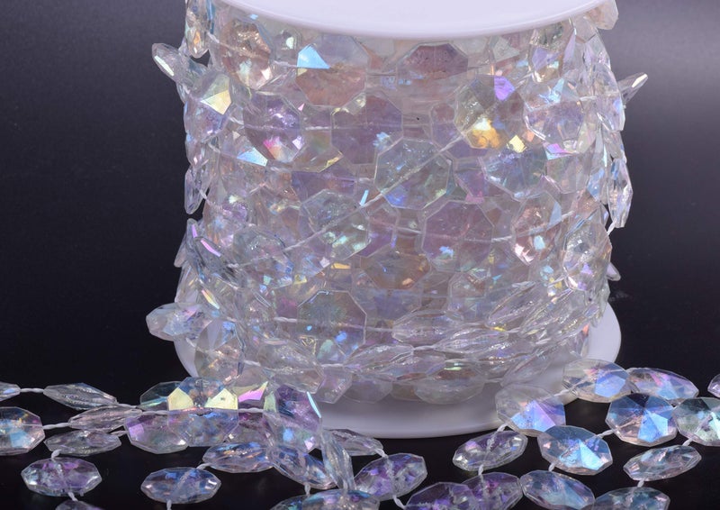 KAOYOO 33 Feet Clear AB Octagonal Beads Chain Trim with a Diameter of 14mm for DIYWedding Party DecorationColorful - Image 3