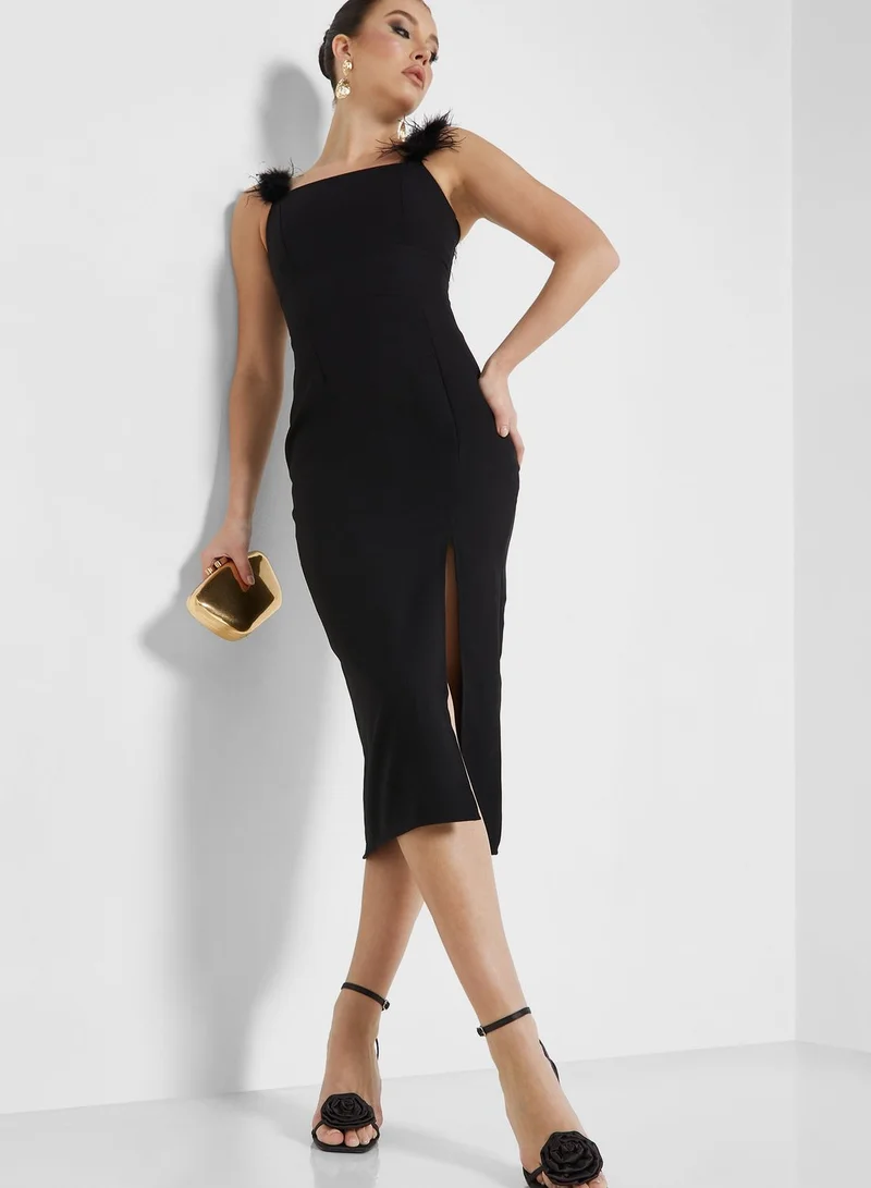 Ella Limited Edition Feather Strap Bodycon Dress