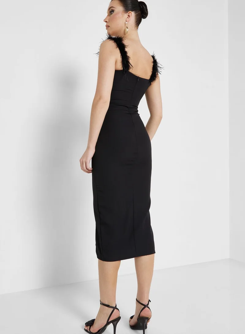Ella Limited Edition Feather Strap Bodycon Dress