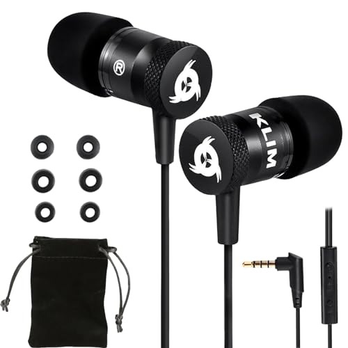 KLIM Fusion Earbuds with Microphone + Long-Lasting Wired Ear Buds + 5 Years Warranty - Innovative: in-Ear with Memory Foam + Earphones with Mic and 3.5 mm Jack - Black - Image 1