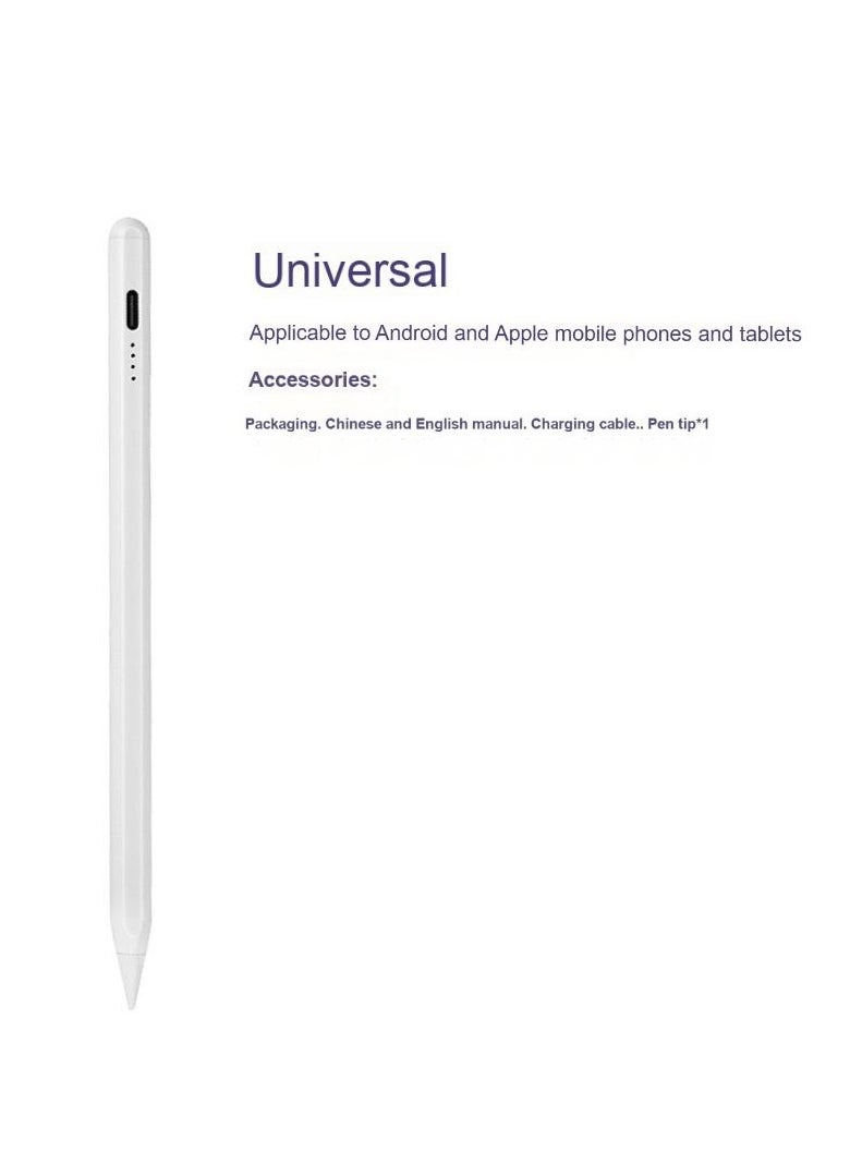 TecV - Universal Stylus Pen for Apple & Android Devices, Compatible with iPhones, iPads, Samsung, Huawei, Xiaomi, and More, Precision Writing, No Bluetooth or App Required, with 1 Pen Tip + Charging Cable + Manual – White - Image 1