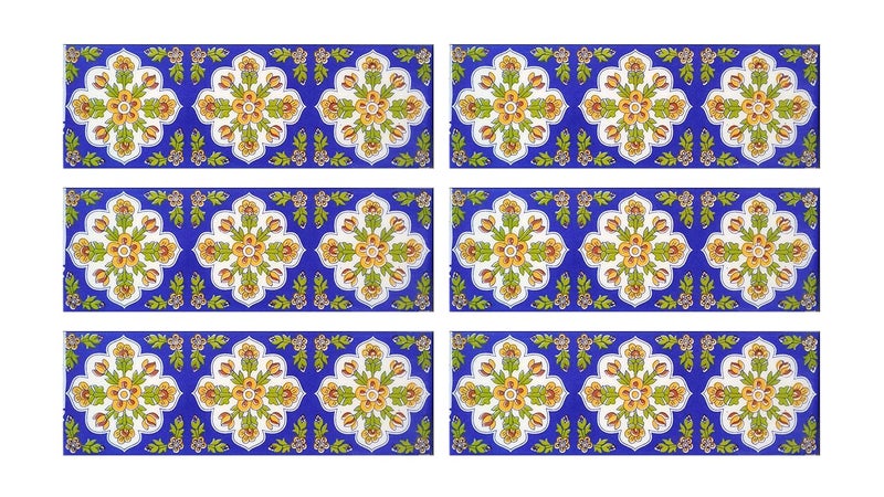 Shiv Kripa Blue Art Pottery Traditional Seamless Decorative Pattern Tiles 3 9 Inch Pack of 6 Tiles Blue Multi