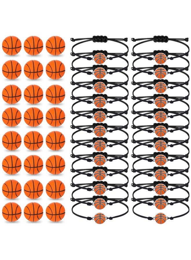 Romooa 48 Pieces Basketball Party Favor Sports Birthday Supplies Set 24 Inspirational Basketball Bracelets 24 Mini Basketball Foam Stress Ball for Sports Theme Birthday Party Team Gifts - Image 1